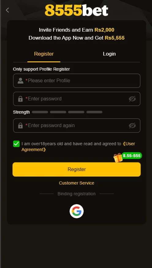 8555bet Register